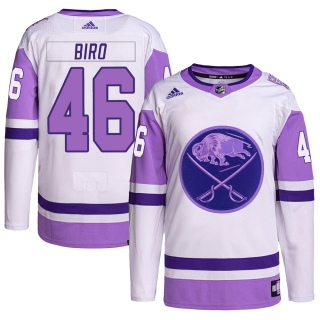 Men's Brandon Biro Buffalo Sabres Adidas Hockey Fights Cancer Primegreen Jersey - Authentic White/Purple