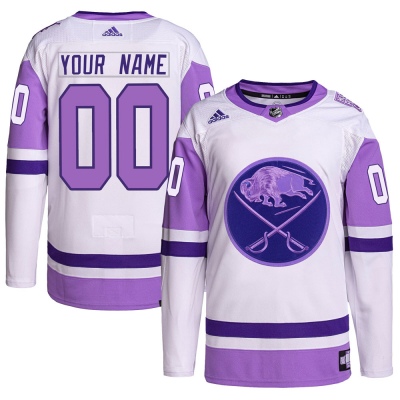 Men's Custom Buffalo Sabres Adidas Custom Hockey Fights Cancer Primegreen Jersey - Authentic White/Purple