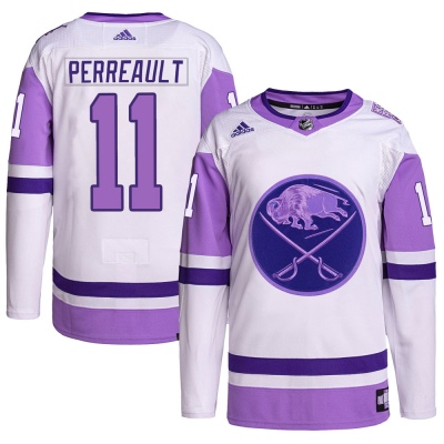 Men's Gilbert Perreault Buffalo Sabres Adidas Hockey Fights Cancer Primegreen Jersey - Authentic White/Purple