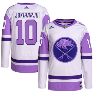 Men's Henri Jokiharju Buffalo Sabres Adidas Hockey Fights Cancer Primegreen Jersey - Authentic White/Purple