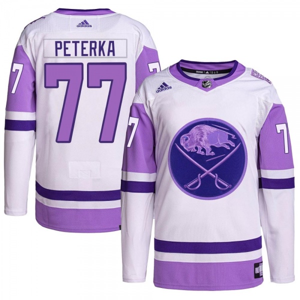 Men's JJ Peterka Buffalo Sabres Adidas Hockey Fights Cancer Primegreen Jersey - Authentic White/Purple
