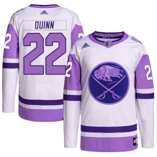 Men's Jack Quinn Buffalo Sabres Adidas Hockey Fights Cancer Primegreen Jersey - Authentic White/Purple