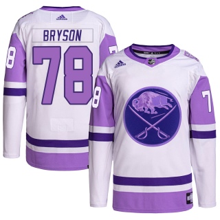 Men's Jacob Bryson Buffalo Sabres Adidas Hockey Fights Cancer Primegreen Jersey - Authentic White/Purple