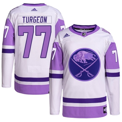 Men's Pierre Turgeon Buffalo Sabres Adidas Hockey Fights Cancer Primegreen Jersey - Authentic White/Purple