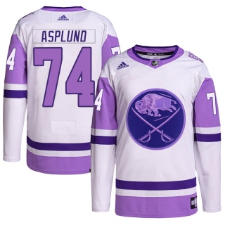 Men's Rasmus Asplund Buffalo Sabres Adidas Hockey Fights Cancer Primegreen Jersey - Authentic White/Purple