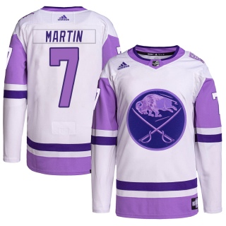 Men's Rick Martin Buffalo Sabres Adidas Hockey Fights Cancer Primegreen Jersey - Authentic White/Purple
