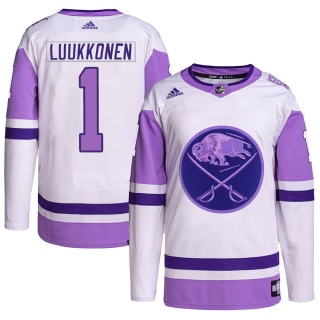 Men's Ukko-Pekka Luukkonen Buffalo Sabres Adidas Hockey Fights Cancer Primegreen Jersey - Authentic White/Purple