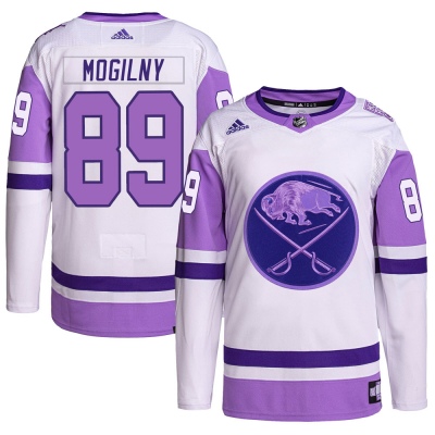 Youth Alexander Mogilny Buffalo Sabres Adidas Hockey Fights Cancer Primegreen Jersey - Authentic White/Purple