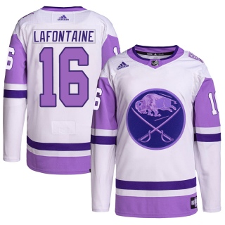 Youth Pat Lafontaine Buffalo Sabres Adidas Hockey Fights Cancer Primegreen Jersey - Authentic White/Purple